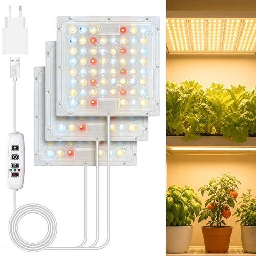 Kryvella 3 Stück Pflanzenlampe LED Vollspektrum, Grow Light mit Auto Timer 3/9/12H, 10 Helligkeitsstufen & 3 Lichtmodi, Pflanzenlicht für Zimmerpflanzen, Pflanzenregal & Anzucht