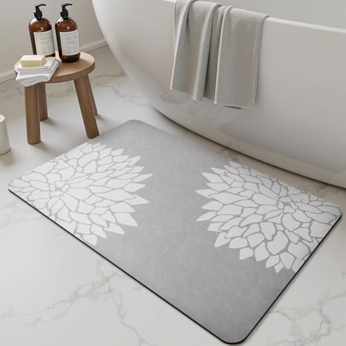 SIXHOME Tapis de Bain 40 * 60cm Tapis Salle de Bain Antidérapant et Lavable Super Absorbant à Séchage Rapide avec Motif Moderne pour Douche Gris Clair