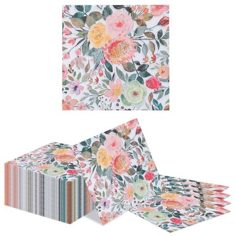 Kotkiddy 40 Aquarell Rosen Servietten 16 5x16 5cm Einweg Papierservietten Rose Blume Dessert Dinner Handtuch für Bad Hochzeit Baby Shower Geburtstag Party