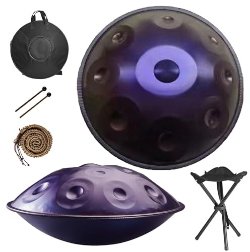 Handpan Drum Instrument 22 Zoll (56cm) 9/10/12 Töne, 432/440 Hz Steel Tongue Drum in D-Moll Steel Pan für Yoga-Meditation, Klangheilung Beginners(Dunkelviolett,432HZ/12Hinweis)
