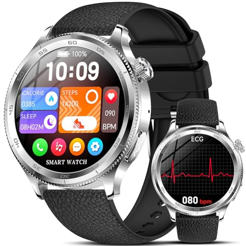 2026 Neu Smartwatch Herren mit EKG/ΒΙυτｚυcker/Harnsäure/BMI 1,43AMOLED Rund Gesundheitsuhr Fitness mit 24h Herzfrequenz Blutdruck SPO2,Schlaf/Apnoe-Monitor Bluetooth-Anrufe SOS-Notruf für iOS Android