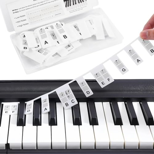 Removable Piano Keyboard Music Labels, Silicone Piano Notes Overlay Strips | Full-Size Reusable Piano Guide with Storage Box for Beginners, 88/61/54/49/37 Keys, No Need Stickers (Black)