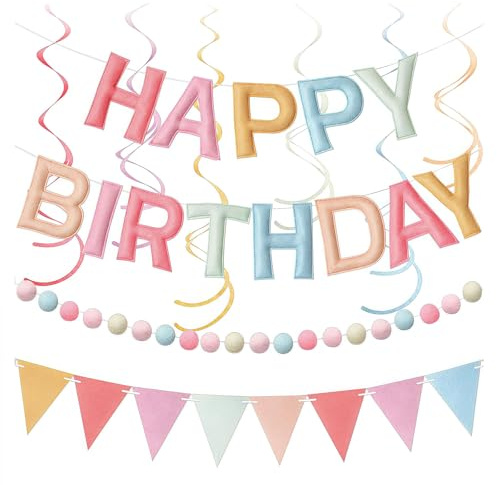 Cosblisvia Decoración de cumpleaños Guirnalda de Feliz cumpleaños Decoración de cumpleaños, Banner de Fieltro premontado para Mujeres, niñas y niños, Decoración de Pared Reutilizable para Fiestas