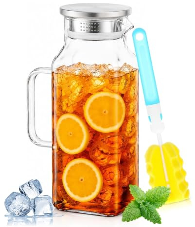 Jarra de cristal de 2 litros, jarra de agua con tapa, jarra de cristal para puerta de frigorífico, jarra de agua cuadrada para leche, bebidas DIY, agua fría y caliente, té helado, vino, zumo de té