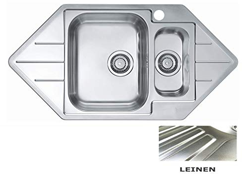 vbchome: esquina de fregadero de lino, con Hanh agujero 985 x 500 mm 1,5 Platillos camping Cocina Fregadero alveus Line 40 – Fregadero Acero inoxidable cocina fregadero – Fregadero de esquina