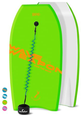 Own The Wave 33 tums kroppsbräda paket med EPS-kärna och HDPE Slick Bottom – lätt och flytande, perfekt för surfing – levereras med lindat koppel och simvändare (grön och orange)