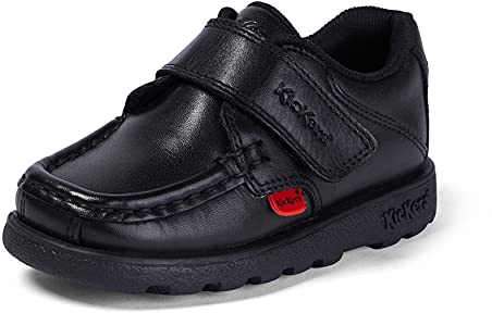 Kickers Boy's Fragma Single Strap Moc Toe Comfortable Leather Shoes | Smart Everyday School Look | Hook & Loop Fastening, Cushioned for All-Day Wear, Black, 1 UK Child