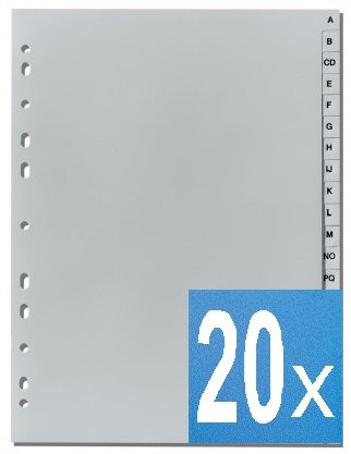 20er Maxisparpack BuchstabenregisterA-Z DIN A4, volle Höhe, grau 20er Pack