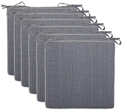Brandsseller 6er Set Sitzkissen 40x40x4 cm – Wasser- & schmutzabweisende Stuhlkissen mit Bindebändern in Leinenoptk – Für Innen & Außen – Garten, Terrasse, Küche – Grau