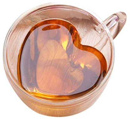 Leikance Tazza di vetro, a forma di cuore, doppia parete, tazza da tè resistente al calore, 180 ml/240 ml