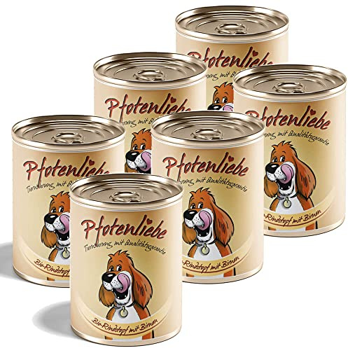 Pfotenliebe® Bio-Nassfutter für Hunde, Bio-Rindstopf mit Birnen, natürlich ohne Chemie und mit Qualitätsgarantie, getreidefrei, 6 x400g (Dose)