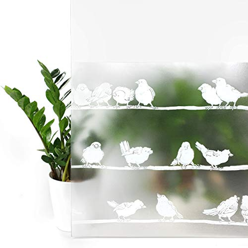 Fensterfolie statisch 45x240 cm | Sichtschutzfolie Fenster Milchglasfolie statisch haftend | Folie Fenster für Bad und Büro - Tageslicht genießen, Sichtschutz erhalten | Spatzen