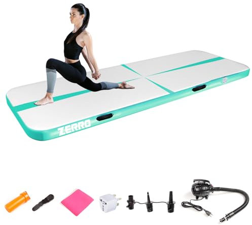 CCLIFE Air Tracking Matte Airtrack 3m Turnmatte Aufblasbar klappbar mit Elektrischer Luftpumpe Yogamatte Tumbling Matten Trainingsmatte 10cm Höhe Grün