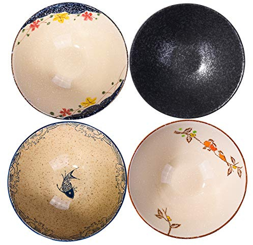 Whitenesser Lot de 4 grands bols japonais rétro en céramique de 20,3 cm pour dessert, collation, céréales, soupe, nouilles et riz