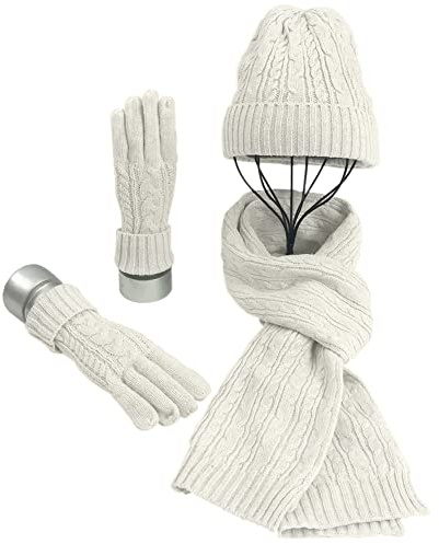 Chapeau Gants Écharpe Ensemble pour Femmes Dames Filles Doux Chaud Bonnet Tricoté Bonnet Long Écharpe 3 en 1 Hiver Épais Ensemble pour Promenade en Plein Air Faire des Achats Ski Pêche Camping