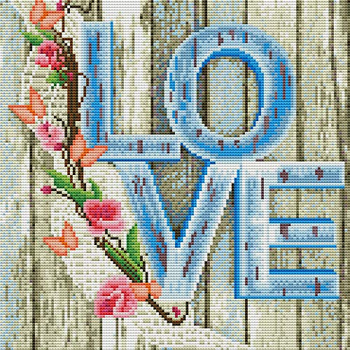 Amiiba Kreuzstich Set Vorgedruckt für Erwachsene Anfänger, Love 11ct Stickset Stickpackungen