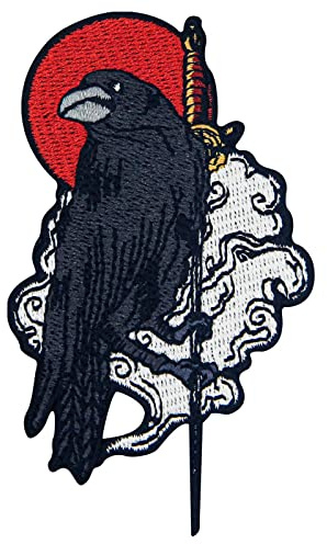 Aufnäher, bestickt, Design: Rabe auf dem Schwert, zum Aufbügeln oder Aufnähen