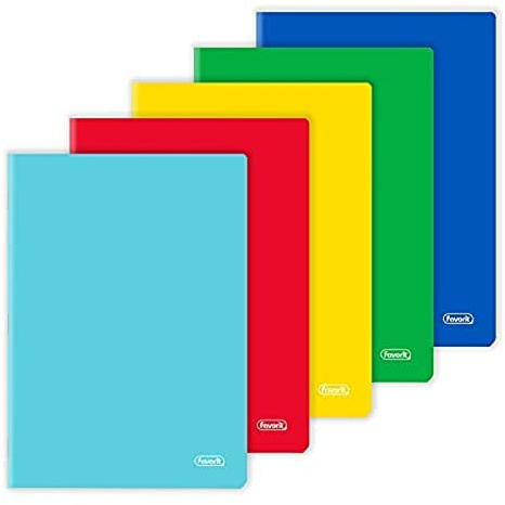 Favorit, Anteckningsbok A4 5-pack, enfärgad omslag, 5 mm rutor, papper, 80 g/kvm, blandade färger