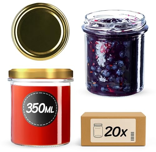 KADAX 20er Set Marmeladengläser 350ml TO82, Einmachgläser Vorratsgläser Mason Jar mit Schraubdeckel, Luftdichte Schraubgläser, Honig & Konfitüre