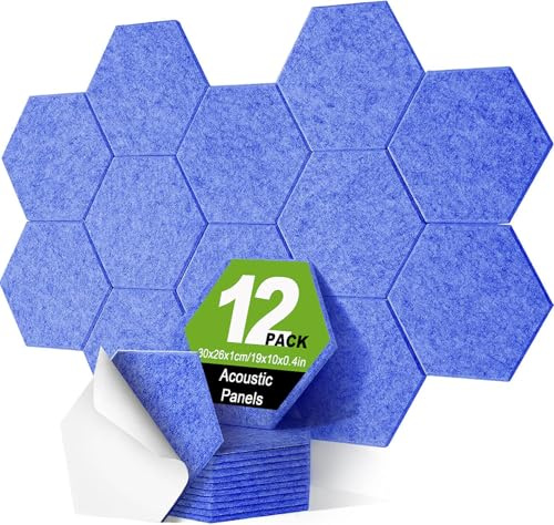 Deecam Panneau Acoustique,Hexagonal Auto-Adhésif Mousse Acoustique, Panneau Acoustique Mural Pour Studio d'Enregistrement,Bureau,Chambre à Coucher,30x26x1cm (12 Stück, Bleu)