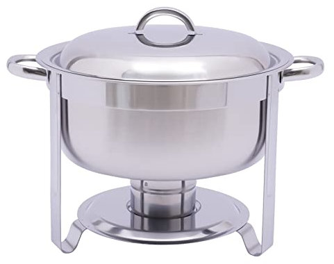 Chafing Dish, contenitore rotondo in acciaio inox, con coperchio, per servire e servire e scaldavivande da 5 litri, per buffet catering party