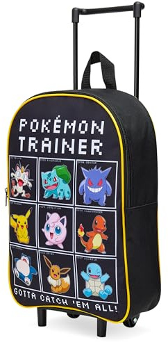 Pokemon Kids Foldable Trolley Suitcase 39 x 27cm, 10.5 litres 2 Wheels Extendable Handle (S/39cm -10.5L, Black/Multi)