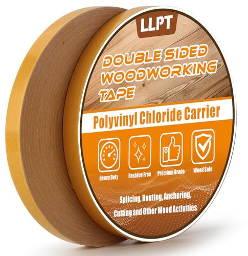 LLPT Cinta Adhesiva de Doble Cara 13MM x 45.5M x 0,22MM Paquete de 2 Cintas Cinta Carpintería Doble Cara para Carpintero Extraíble Sin Residuos para Plantilla de Madera (WT05150Y2)