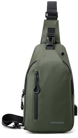 FANDARE Brusttasche Brustbeutel Herren Sling Crossbody Bag Umhängetasche Bodybag Männertasche Schultertasche Outdoor Trekkingrucksack mit Kopfhörerloch Reisetaschen Handgepäck Messenger Bag Armeegrün