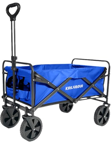 Kirkjubøur® Edda Foldable Handcart 90 x 52 x 55 cm, Hand Trolley for Convenient Transport with 100 Litre Volume, Maximum Load 110 kg and 360° Rotating Front Tyres (Navy)