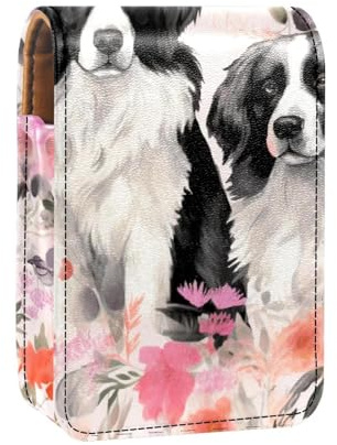 Makeup Organizer,Makeup Lipstick Case for Outside Mini Bag Travel Cosmetic Pouch,Dog Flower Pink Plant Floral