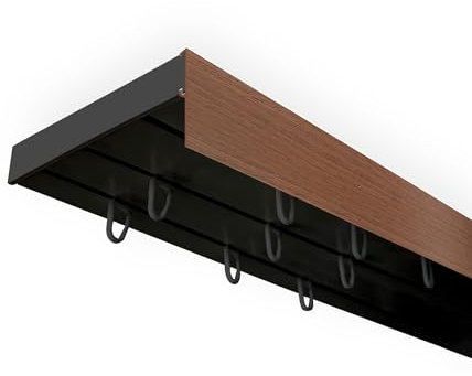 SN Deco - Vorhangschiene SH Set 3-läufig schwarz 240cm, Gardinenschiene, vorgebohrt, m. Blende Nuss 7.5cm, Komplettes Zubehör und Röllchen