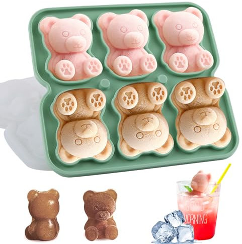 dellyy Bac a Glacon, Glacons Moule, Bac à Glaçons en Silicone avec Couvercle, Reutilisable, pour Nourriture Bébé, Whisky, Boissons, Moule a Glacon sans BPA (Ours)