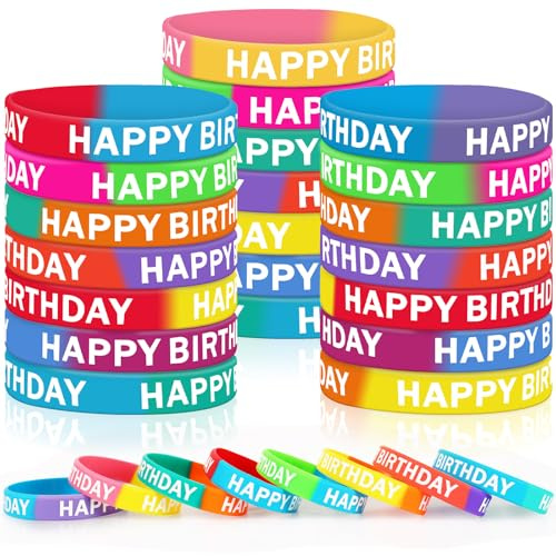 JUNEBRUSHS Silikon-Armbänder mit Aufschrift Happy Birthday, farbige Gummi-Armbänder, Zubehör für Studenten, Lehrer, Klassenzimmer, Belohnungsgeschenke, Geburtstags-Leckerli-Dekorationen,