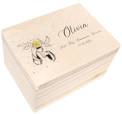 Creative Deco Personalisiert Kommunion Geschenke für Mädchen und Jungen - Holzkiste | Mehrere Kommunion Motiv | Individuelle Geschenk Erinnerungsbox | Erstkommunion Deko