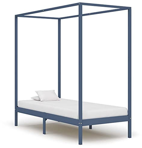 OHOOWOO Himmelbett-Gestell Grau Massivholz Kiefer 100 x 200 cm,