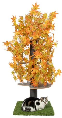 Árbol para Gatos para trepar, esconderse y Dormir - Rascador Patentado para Gatos con Hojas - Múltiples Niveles, fácil Montaje - Materiales Aptos para Mascotas Duradero - 160cm Otoño