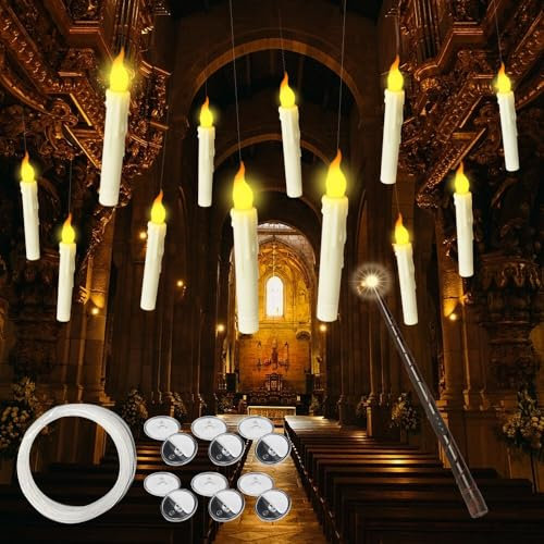 ZOYDP Bougies Harry avec Baguette, 12 Pièces Bougie Potter Flottante, LED Bougies Flottantes avec Minuterie, Floating Candles, Bougie Suspendue Flamme Vacillante pour Decoration Halloween Noel Maison