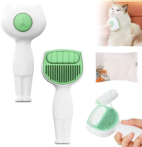 2 in 1 Katzenbürste mit Selbstreinigung, Bürste katze, Hundebürste, Katzenbürste für Langhaar und Kurzhaar, Hundebürste mit Massagefunktion, Bürste für Katzen und Hunde, Tierhaarbürste (Grün)