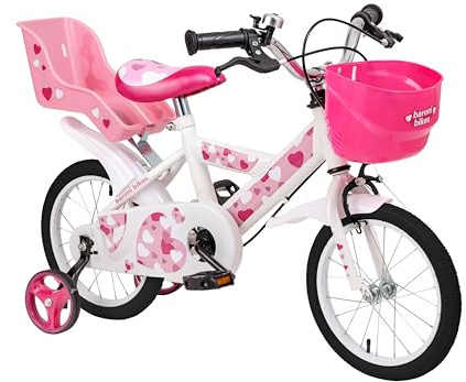 Baroni Toys Bicicleta de Niña, Rosa con Diseño Estilo Corazones con Portabicicletas y Ruedas Incluidas, Bicicleta de Acero con Cesta para Niña, Rosa, Corazones, Tamaño 12'', 14'' y 16 (12)