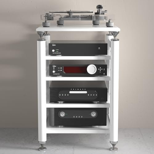 AV-Medienständer,Audio Rack Hifi Regal HiFi,Verstärker-Rack-Regal/Audio-Video-Regal,für Verstärker/Plattenspieler/Stereo-Receiver,Beweglicher Audio-Rack-Tower-Player-Ständer(Light white,62x57x100cm)