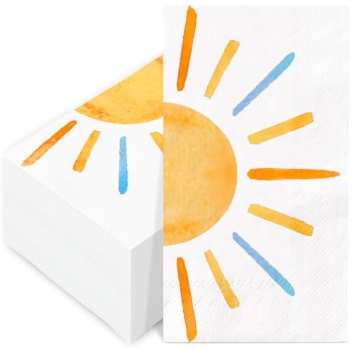 JarThenaAMCS 100Pcs Colorful Sun Paper Guest Napkin First Trip Around The Sun Bathroom Napkin Sunshine Disposable Hand Towel Napkin for Home Party Supplies