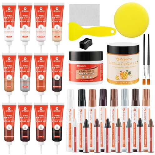 Möbel Reparatur Kit 12 Farben Holzkitt Reparaturset Holz Parkett Reparaturset für Laminatboden, stellt jede Holzoberfläche wieder her, Kratzer für Holztüren, Tische, Schränke