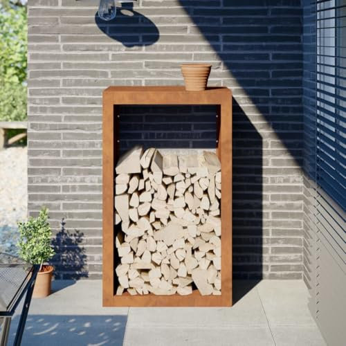 Gecheer Porta legna da ardere, 60 x 40 x 100 cm, in acciaio corten, portatronchi, grande capacità, per legna da ardere, porta legna