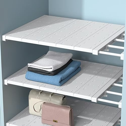Tielag Verstellbare Regale für Schrank, Erweiterbares Einlegeböden Schrankregal, Nagelfrei Teleskop Regaltrenner für Kleiderschrank, Schrank, Küche, Badezimmer, 42cm Weit, Verstellbare Länge60-100cm