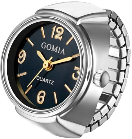 Oidea Mens Womens Finger Watch: Elegant Round Dial Elastic Analog Quartz Temperature Display Ring Watch, Silver