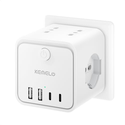 Ciabatta Elettrica Multipresa con 4 Prese Universali 10/16A ITA e Schuko, Ciabatta Multipresa con 2 USB A+2 USB C,Presa Multipla Spina Piatta Salvaspazio con Interruttori per Casa, Ufficio Nero
