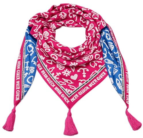 Zwillingsherz Dreieckstuch mit Quasten, Maritimes Design, Pink-Blau mit Pailletten