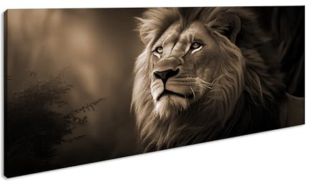 König der Savanne – Ein Löwe in erhabener Pracht. Panorama 100x50cm Effekt:Sepia XXL Kunstdruck Motiv auf Holzrahmen/Leinwandbild/Wandbild/Wohnzimmer Dekoration