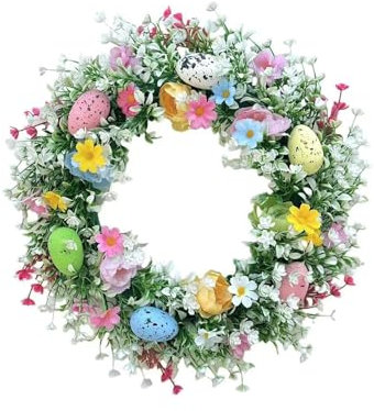 2025 Easter Wreath 35cm Spring Egg Berry Leaves Wreath Easter Egg Decoration Mobilestern Holz 30 cm (Hot Pink, One Size)