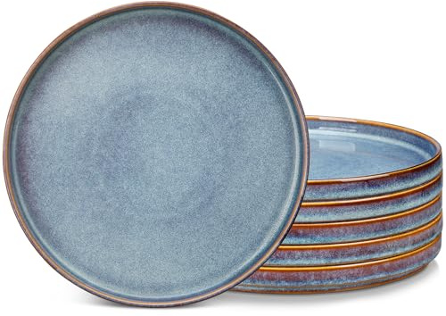 Vancasso Speiseteller Steingut, Essteller Set 6 Personen, Ø 26,7 cm Teller Set, Geschirr für Spülmaschine und Mikrowelle, Pastateller, Kuchenteller Blau - Galaxy-Inspirierte Design